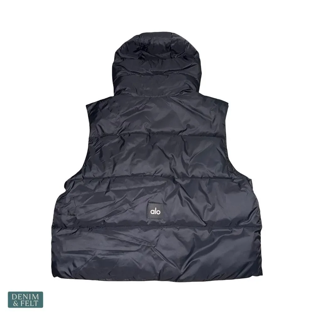 Alo Yoga Gold‎ Rush Puffer Vest Black Hooded Nylon Warm Athleisure Winter Core